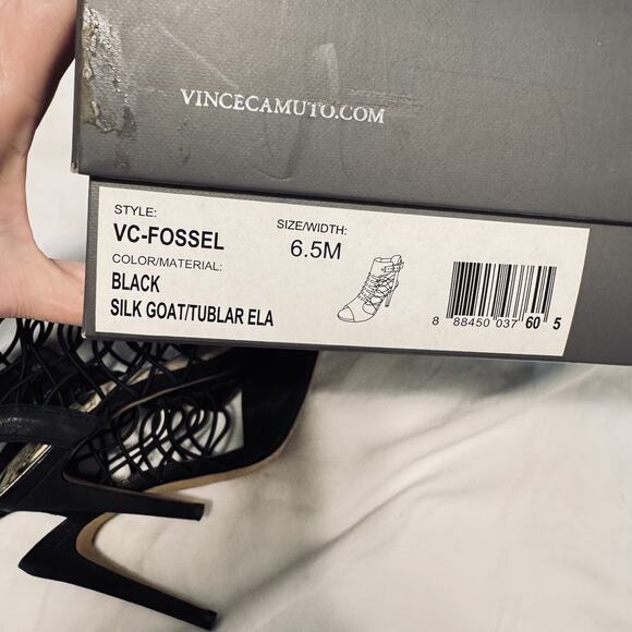 VINCE CAMUTO Formal Shoes Black Leather Caged Heels strappy sz 6.5 Fossel - Picture 6 of 8